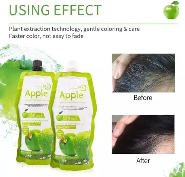 Original Apple Hair Color - Natural Black - Amonia Free,No Toxic, No Stimulation 500mlx2