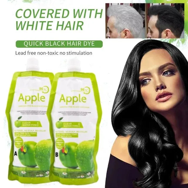 Original Apple Hair Color - Natural Black - Amonia Free,No Toxic, No Stimulation 500mlx2