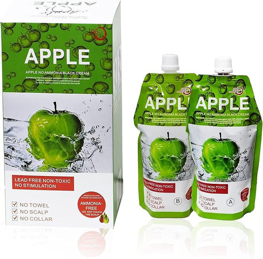 Original Apple Hair Color - Natural Black - Amonia Free,No Toxic, No Stimulation 500mlx2